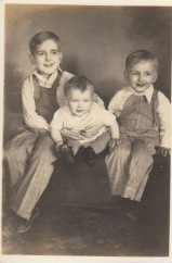 My dad is the little guy in the middle between his two older brothers Melvin and Wayne. I'm guessing this photo was taken late 1937 or early 1938.